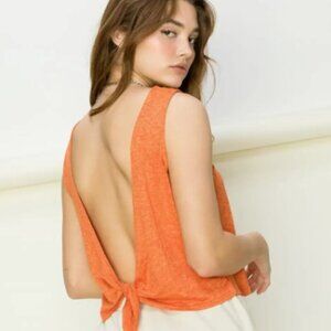 Double Zero Vibe Orange Tank Top with Deep Plunge and Tie Back